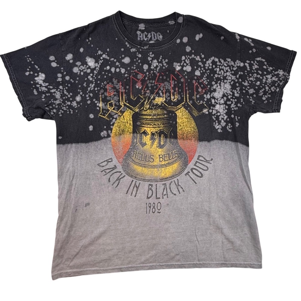 AC/DC shirt Back In Black Tour Hells Bells Splatter Dip Dye Mens M thin worn